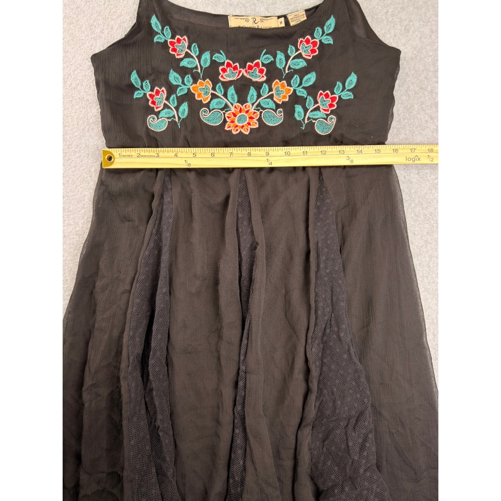 R Cinco Ranch Black Floral Embroidered Mesh Panel Mini Dress Womens Medium - Picture 7 of 9